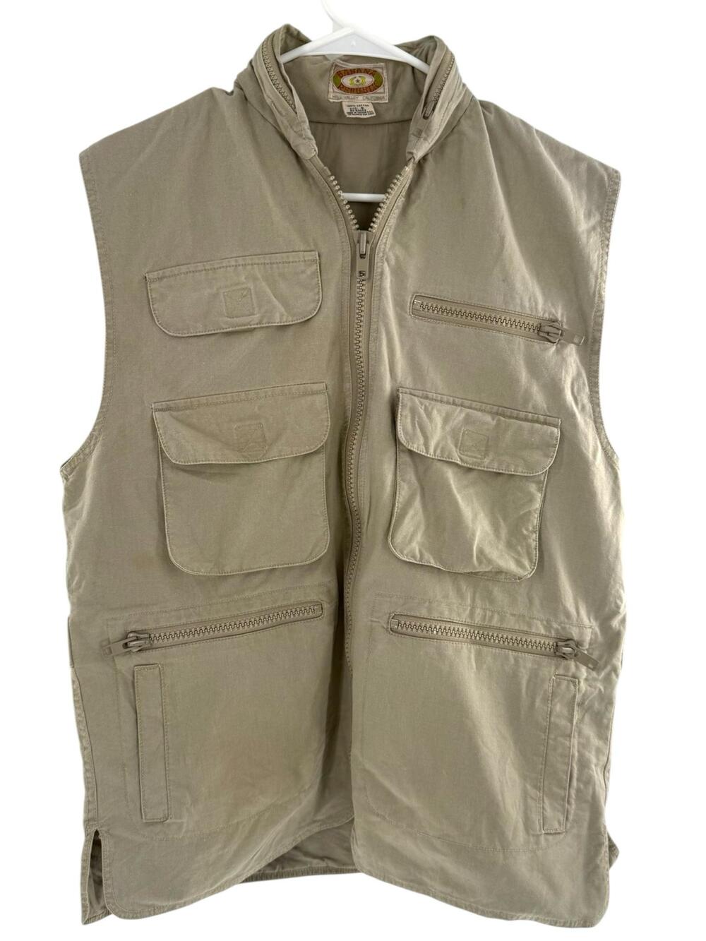 Vintage 80s Banana Republic Hooded Bush Vest Safari Utility Khaki Mens S